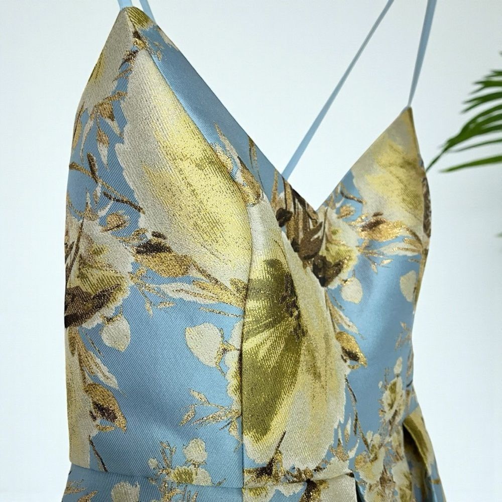Eliza J Jacquard Brocade Floral Midi Flare Dress with Crisscross Straps - Picture 11 of 12